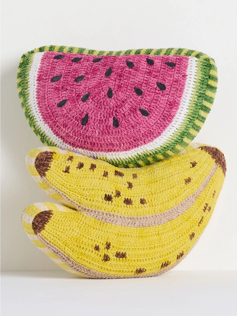 NWT Anthropologie Grove Indoor/Outdoor Woven Fruit Shaped Pillow in Banana